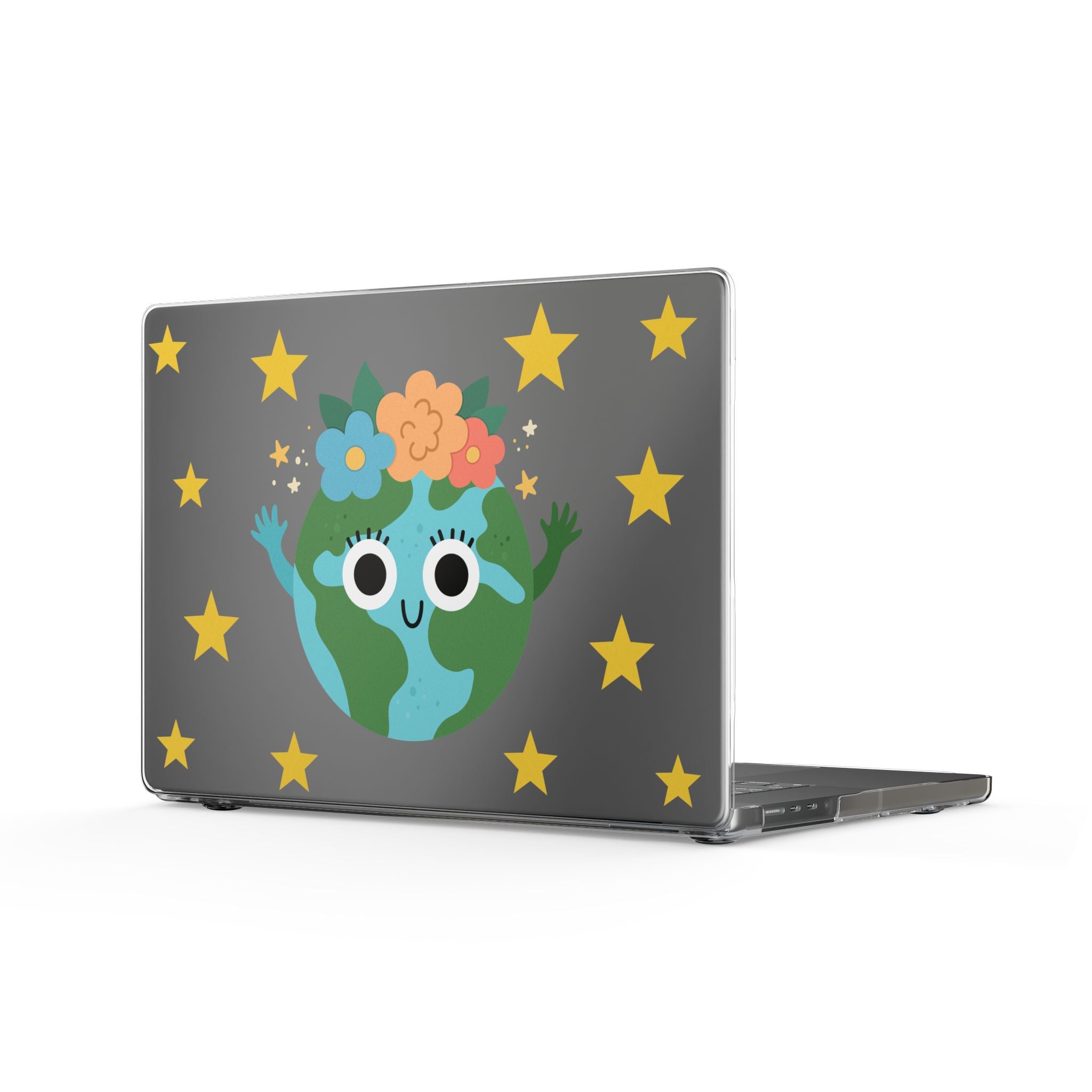 Clear MacBook Case — Cute Earth Floral Design with Stars