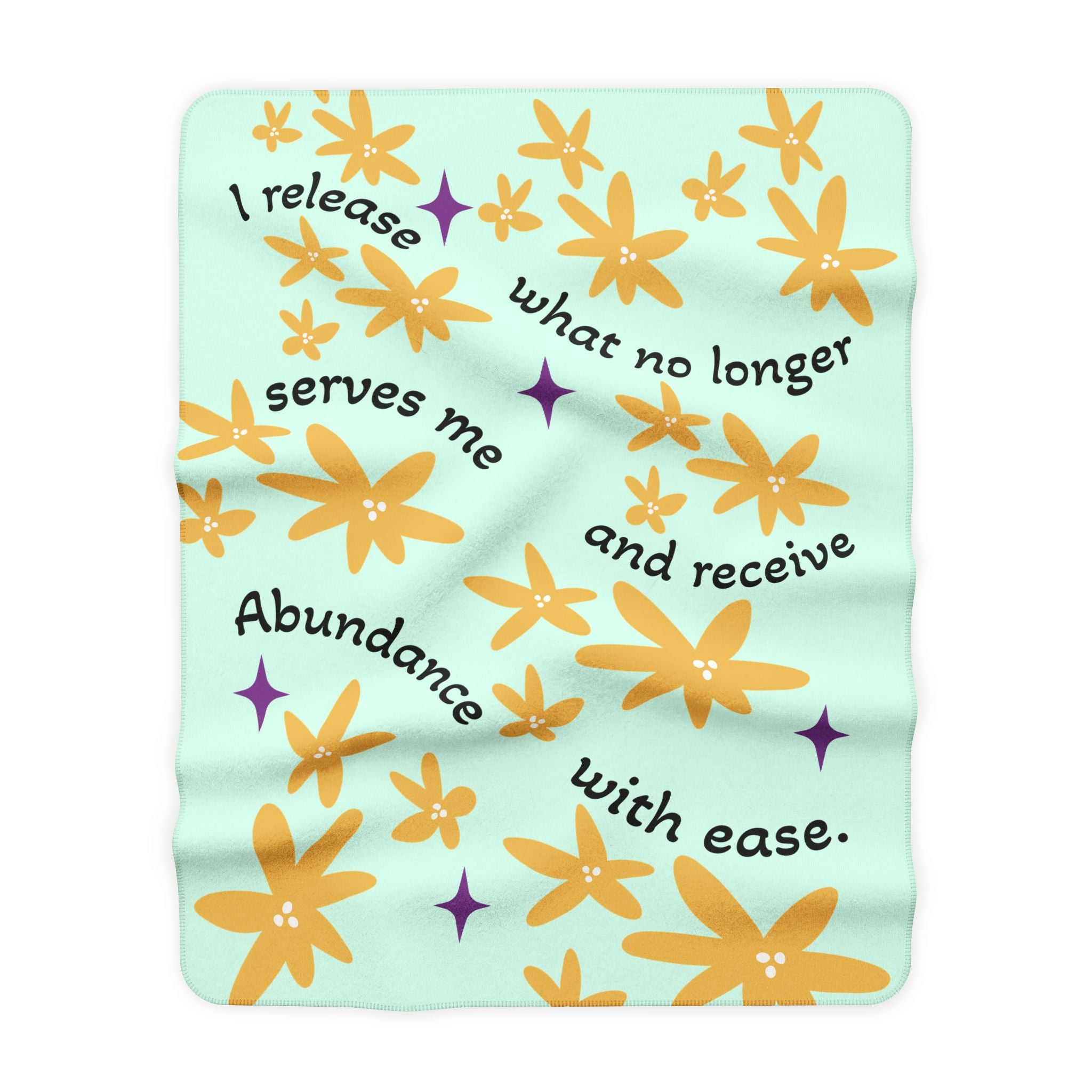 Affirmation Sherpa Blanket – “I release what no longer serves me and receive Abundance with ease.” Cozy Floral Fleece Throw